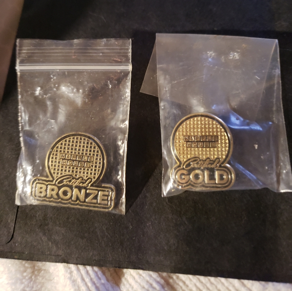 2  WAFFLE HOUSE Gold and Bronze Enamel Pins